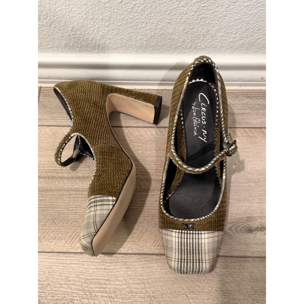 Circus NY by Sam Edelman Elora Mary Jane Plaid Corduroy Block Heel Pumps 7